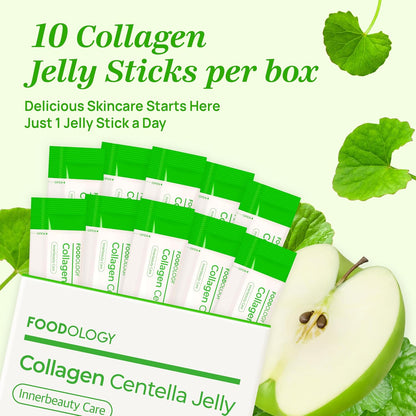 FOODOLOGY Coleology Centella Jelly Collagen Petide, Gree Apple, 1 Stick, PDRN, Biotin & Hyaluronic Acid, Vitamin for Skin Glow, Hair & Nail Support, Korean Jelly Collagen Stick