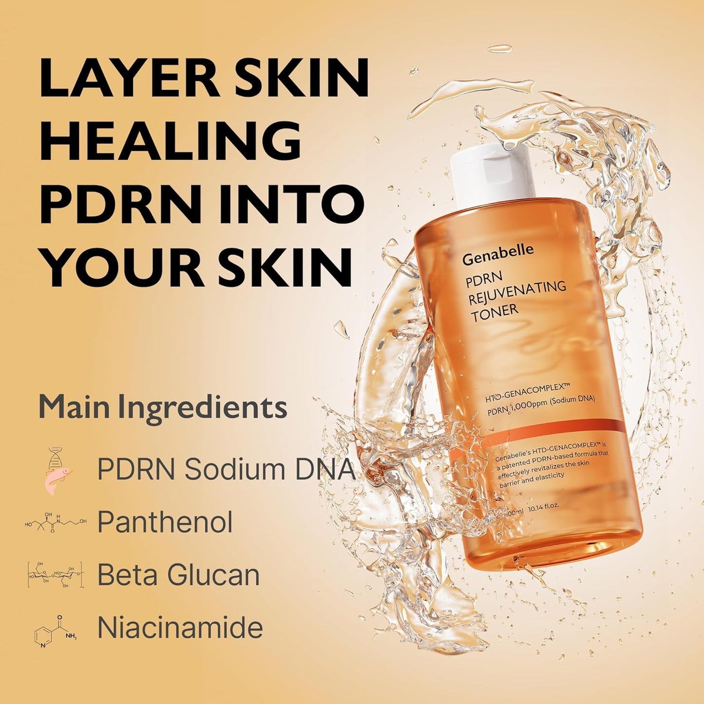 Genabelle PDRN Rejuvenating Toner - Deep Hydration & Skin Barrier Support with PDRN, Panthenol, Hyaluronic Acid - Soft & Glowing Skin - Glass Skin