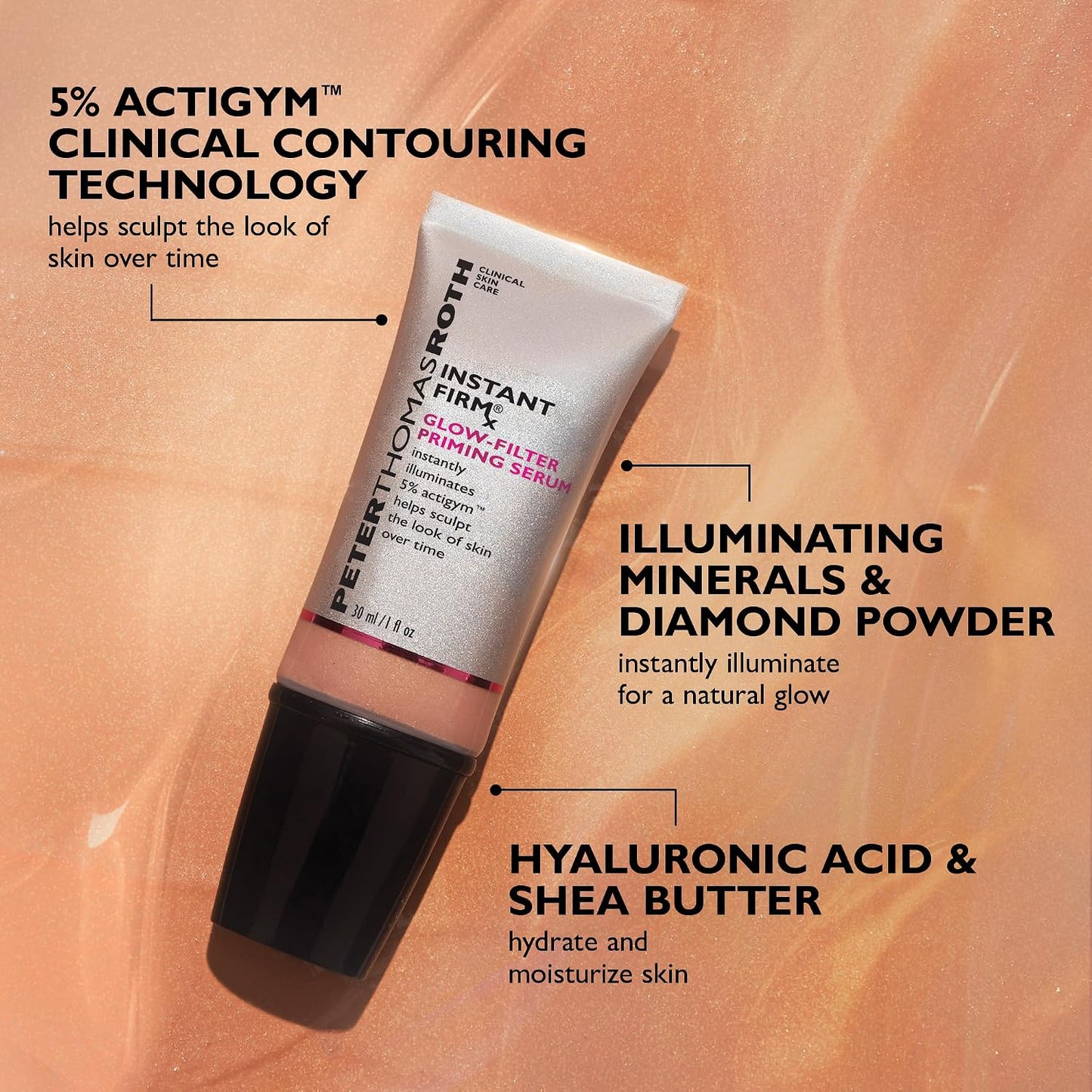 Peter Thomas Roth, Instant FIRMx Glow-Filter Priming Serum, Illuminating and Firming Serum, Helps Sculpt the Look of Skin Over Time, Blends Onto All Skin Tones