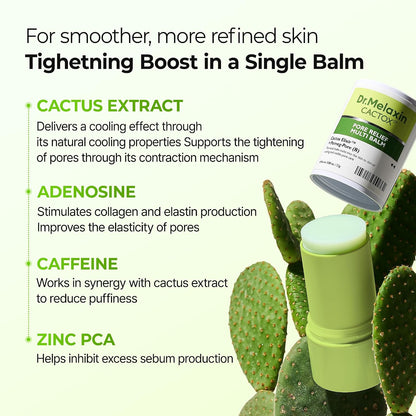 Dr.Melaxin Cactox Pore Relief Multi Balm Stick – Zinc PCA & ADENOSINE Cooling & De-Puffing Face Balm for Enlarged Pores & Puffy Skin, Pore Minimizing with Cactus Extract, Korean Skincare