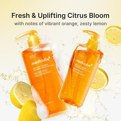 medicube Kojic Acid Turmeric Brightening Body Wash | Gentle Shower Gel for Uneven Skin | Niacinamide, Vitamin C, AHA/BHA | Deep Cleansing, Hydrating Formula | Easy and Effective