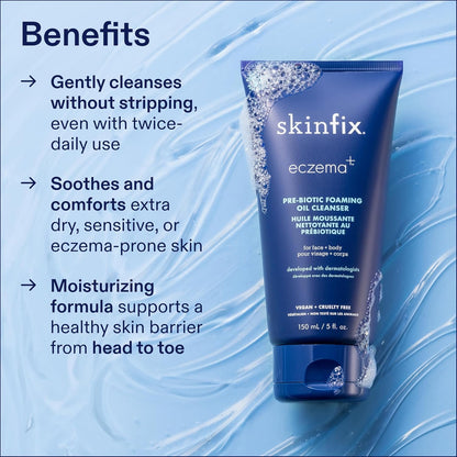 Skinfix Pre-Biotic Face + Body Foaming Oil Cleanser - Hydrates, Calms with Colloidal Oatmeal, Triple Lipid Complex & Coconut - Accepted by the National Eczema Association - Cruelty Free