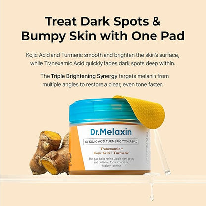 Dr.Melaxin TX Kojic Acid Turmeric Toner Pads with Tranexamic Acid, Brightening Toner Pad for Pigmentation & Dark Spot Care, Gentle Keratin Care for Radiant Skin, Korean Skincare, 70 Sheets