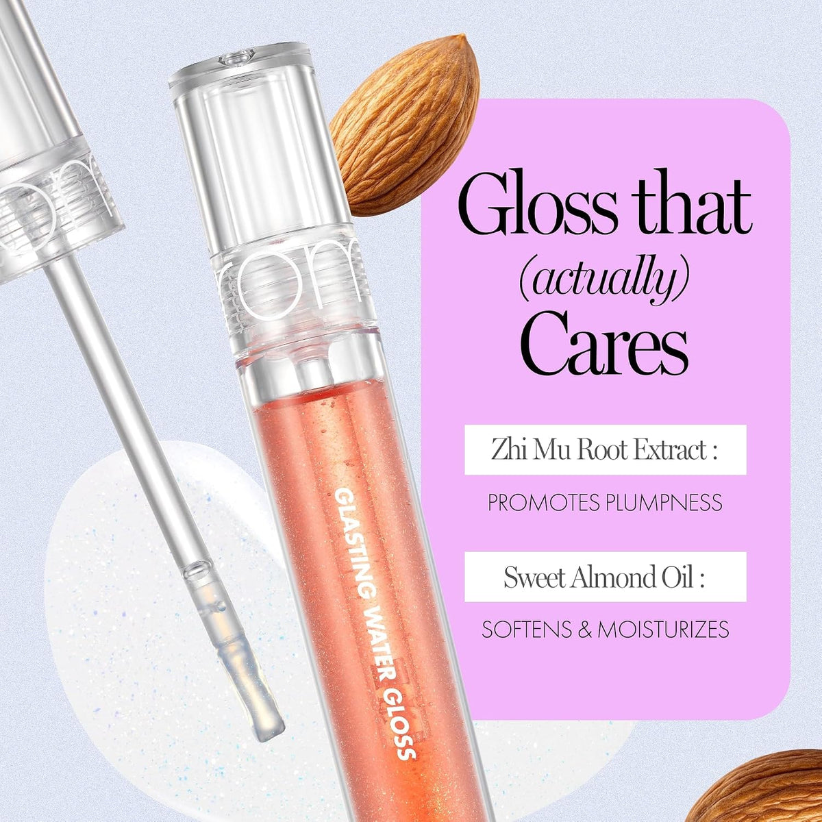 rom&nd Glasting (#01 Sanho Crush) - K Beauty High Shine Lip Plumper Gloss with Sweet Almond Oil - Hydrating & Moisturizing Plumping Lip Shimmer Gloss
