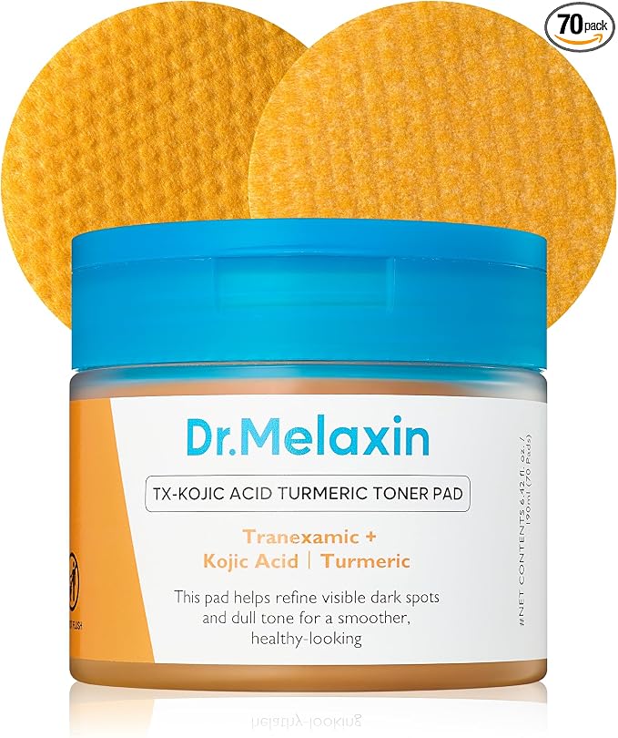 Dr.Melaxin TX Kojic Acid Turmeric Toner Pads with Tranexamic Acid, Brightening Toner Pad for Pigmentation & Dark Spot Care, Gentle Keratin Care for Radiant Skin, Korean Skincare, 70 Sheets