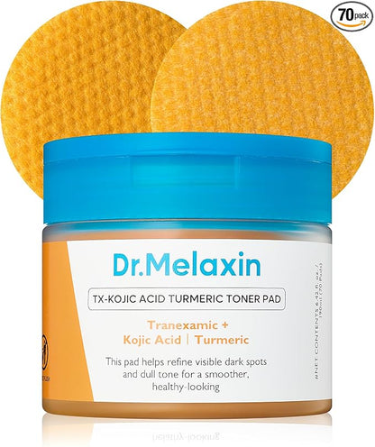 Dr.Melaxin TX Kojic Acid Turmeric Toner Pads with Tranexamic Acid, Brightening Toner Pad for Pigmentation & Dark Spot Care, Gentle Keratin Care for Radiant Skin, Korean Skincare, 70 Sheets