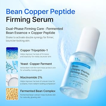 mixsoon Bean Copper Peptide Firming Serum GHK-Cu Copper Peptides Dual-Phase face skincare with Fermented Bean & 2% Niacinamide for Firm-Looking Skin, Korean Skincare, 30ml / 1.01 fl oz