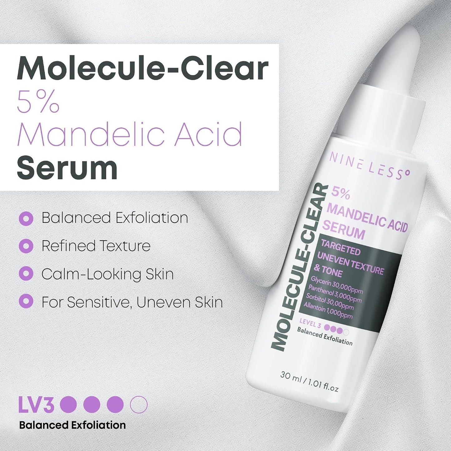 NINELESS Molecule-Clear 5% Mandelic Acid Serum, AHA Exfoliating