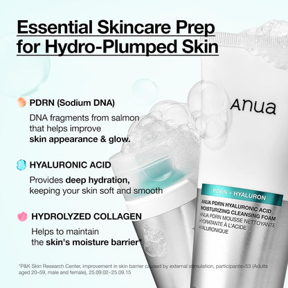 Anua PDRN Hyaluronic Acid Moisturizing Cleansing Foam, Daily Gentle Face Wash for Dry Skin, Salmon DNA Hydrating & Soft Facial Cleanser, Barrier Repair & Glow Glass Skin, Korean Skincare