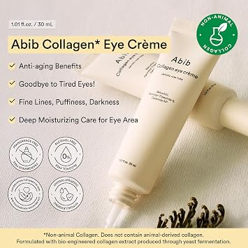 Abib Non-animal Collagen Eye Cream Jericho Rose Tube, 1.01 fl. oz.(30 mL), Anti-Aging Eye Cream with Bakuchiol, Caffeine, Niacinamide for Dark Circles, Puffiness, Wrinkles, Fine Lines.