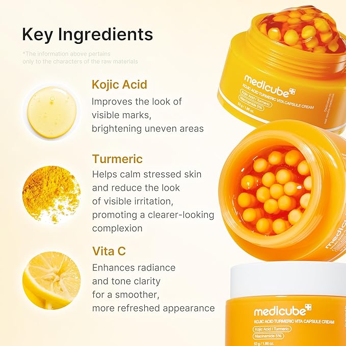 medicube Kojic Acid Turmeric Vita Capsule Cream - for Uneven Skin Tone, Tone Renewal & Radiance Care for troubled skin, Turmeric, Kojic, Vitamin C