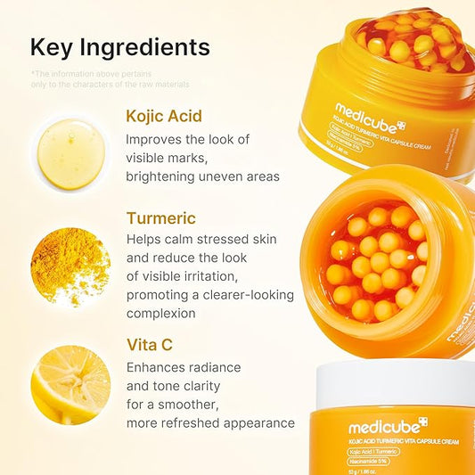 medicube Kojic Acid Turmeric Vita Capsule Cream - for Uneven Skin Tone, Tone Renewal & Radiance Care for troubled skin, Turmeric, Kojic, Vitamin C