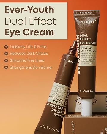 NINELESS Ever-Youth Dual Effect Eye Cream, Instant Lift & Firm, 0.67 fl.oz - Niacinamide, Hyaluronic Acid & Ceramides, Tightening, Smooths fine lines & wrinkle, Improve dark circle & eye bags, Depuff