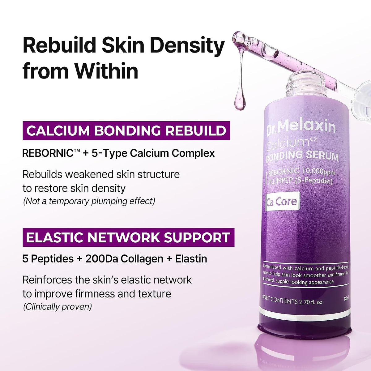Dr.Melaxin Calcium Bonding Serum with REBORNIC 10,000ppm, Firming & Volumizing Serum for Sagging Skin, Calcium Complex & Collagen for Elasticity & Skin Density