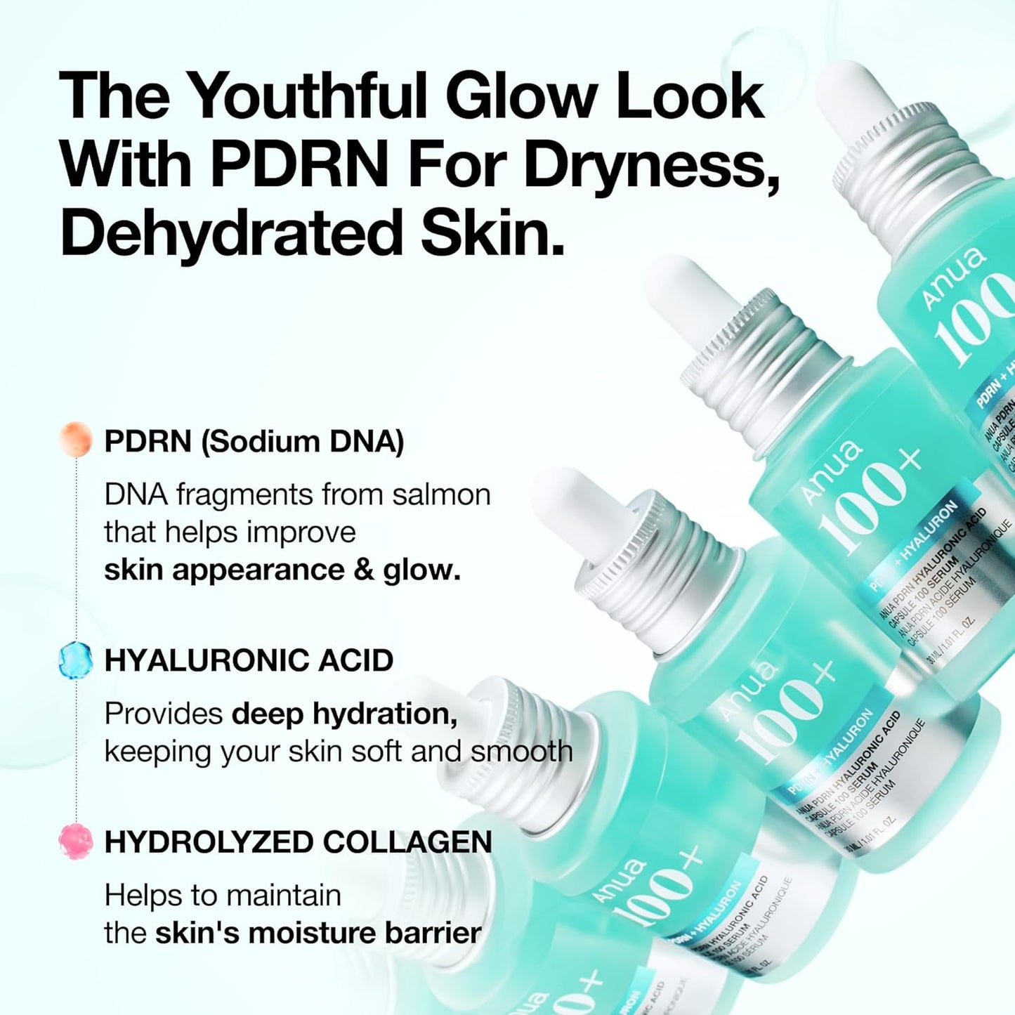 Anua PDRN Hyaluronic Acid Capsule 100 Serum, Radiant Face Serum, Salmon DNA, Hyaluronic Acid, Hydration, Moisture Plumping Effect, Lightweight, Glass Skin, Korean Skincare