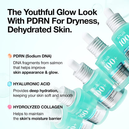 Anua PDRN Hyaluronic Acid Capsule 100 Serum, Radiant Face Serum, Salmon DNA, Hyaluronic Acid, Hydration, Moisture Plumping Effect, Lightweight, Glass Skin, Korean Skincare