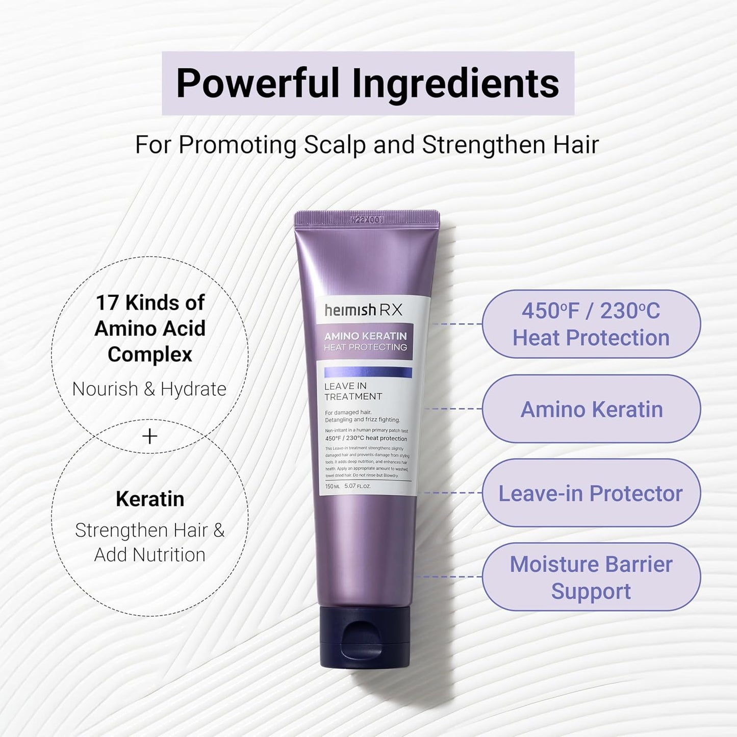 HEIMISH RX Amino Keratin Heat Protecting Leave In Treatment - Heat Protectant Cream, Leave-in Styling Hair Cream Treatment for Damaged Hair, Strengthening, Frizz Control