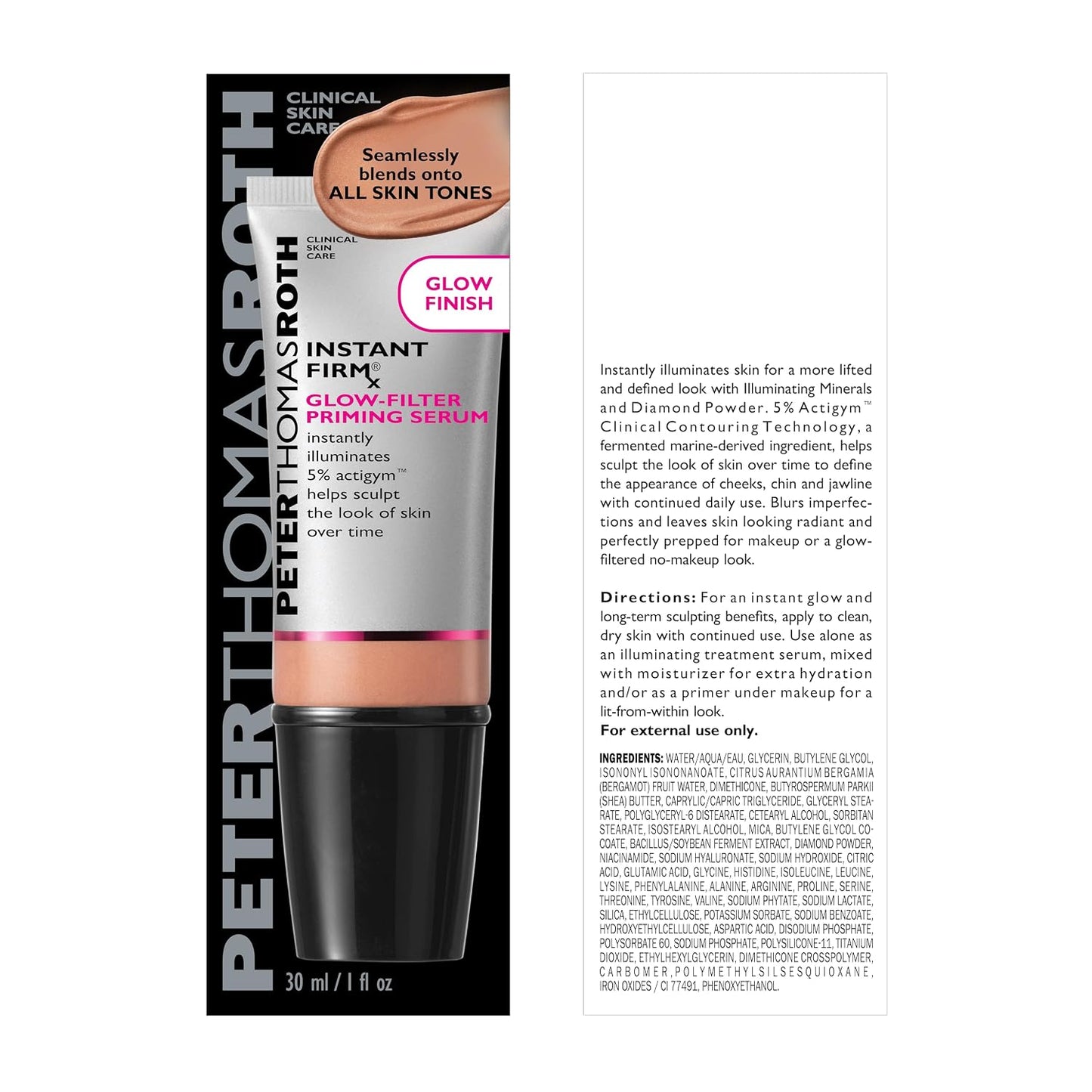 Peter Thomas Roth, Instant FIRMx Glow-Filter Priming Serum, Illuminating and Firming Serum, Helps Sculpt the Look of Skin Over Time, Blends Onto All Skin Tones