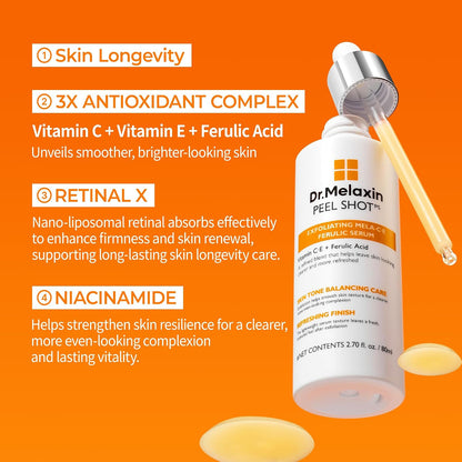 Dr.Melaxin Peel Shot Glow Rice Peeling Ampoule, Dead Skin Gentle Exfoliating Ampoule with Rice Water Extract, AHA BHA, Niacinamide, Daily Skin Texture Care, Korean Skincare
