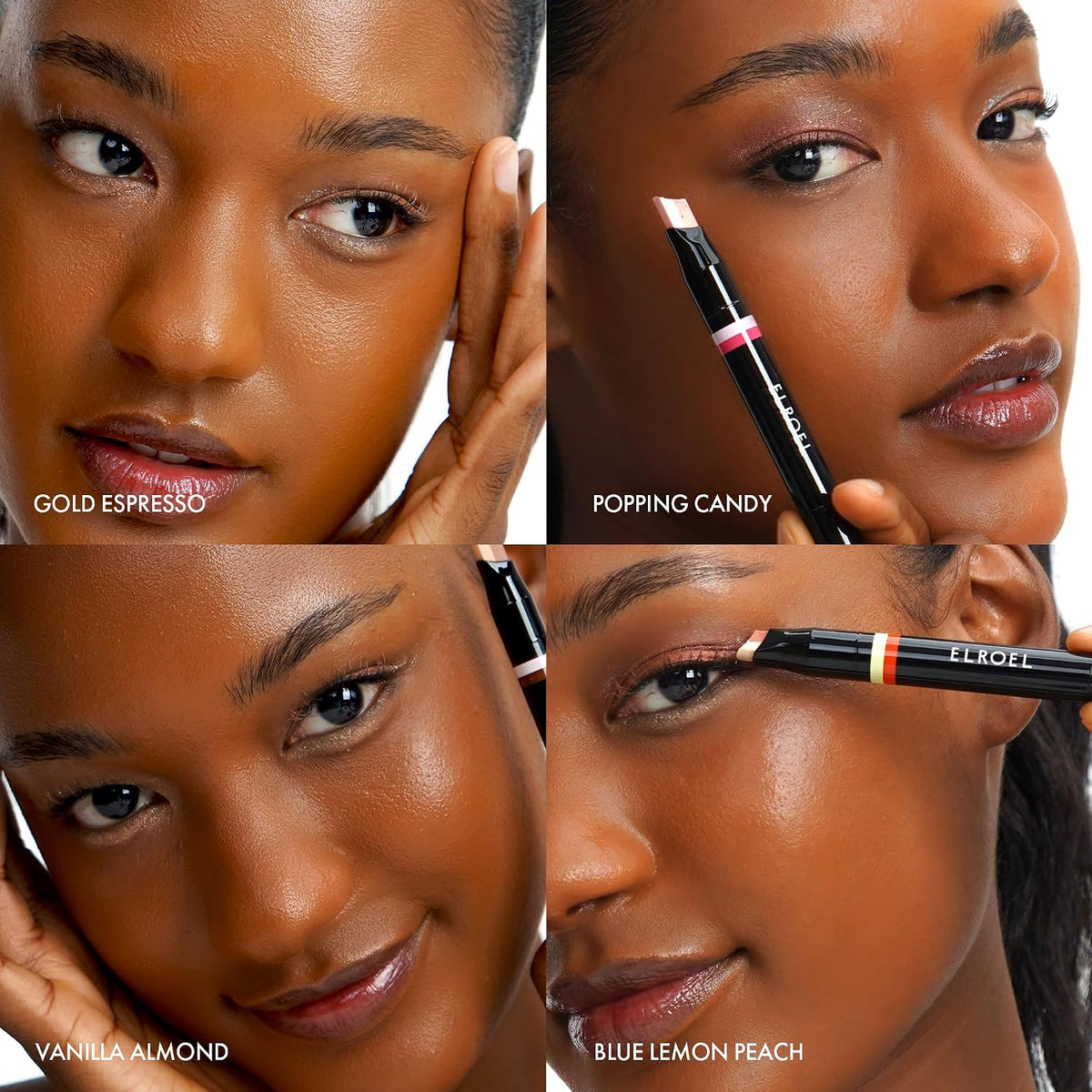 ELROEL Blanc Double Shadow Stick - 48HR Long Lasting Dual-Tone Eye Shadow Pencil - Combines Glitter w/Soft Matte or Shimmer, Waterproof & Smudge-Proof Eyeshadow Makeup (#10 Blue Lemon-Peach)