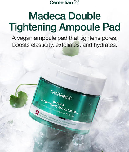 CENTELLIAN 24 Madeca Double Tightening Ampoule Pad (60 pcs) - Pore Minimizer, Hydrating & Exfoliating Pads for Smoother Skin Texture, Vegan Certified, Korean Skin Care