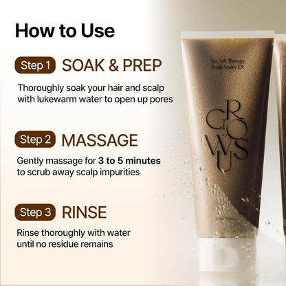 GROWUS Sea Salt Scalp Exfoliator Scrub - Salicylic Acid, Niacinamide, Dexpanthenol, Exfoliating, Deep Cleansing for Itchy, Oily, Greasy Roots and Scalp, No Paraben and Sulfate