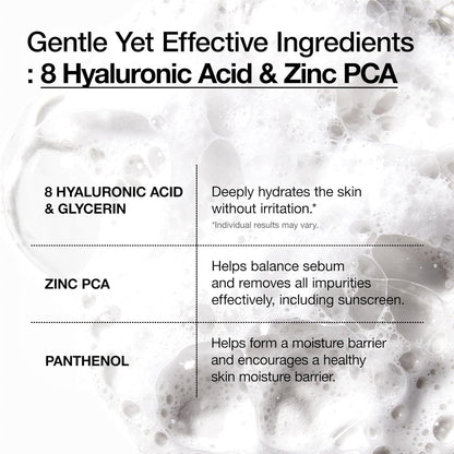 ANUA Hydrating Gentle Foaming Cleanser, Daily Face Wash for Double Cleansing, Hyaluronic Acid, Zinc, Panthenol, for Dry & Sensitive Skin, Sebum Balance Facial Cleanser, Korean Skincare