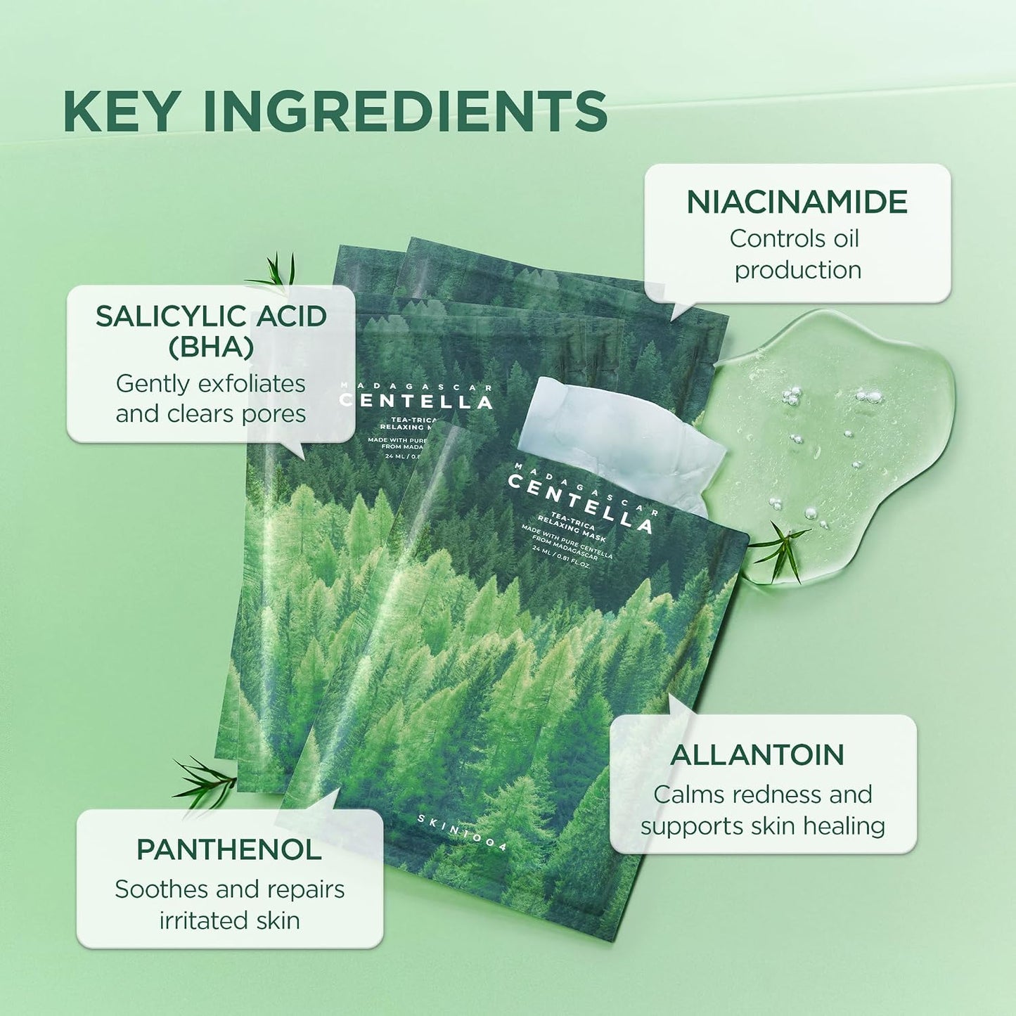 SKIN1004 Madagascar Centella Tea-Trica Relaxing Mask (1 mask), Face Mask Skincare for Oily & Blemish Prone Skin, Soothing & Calming Relief Care for Sebum & Impurities, Korean Skin Care