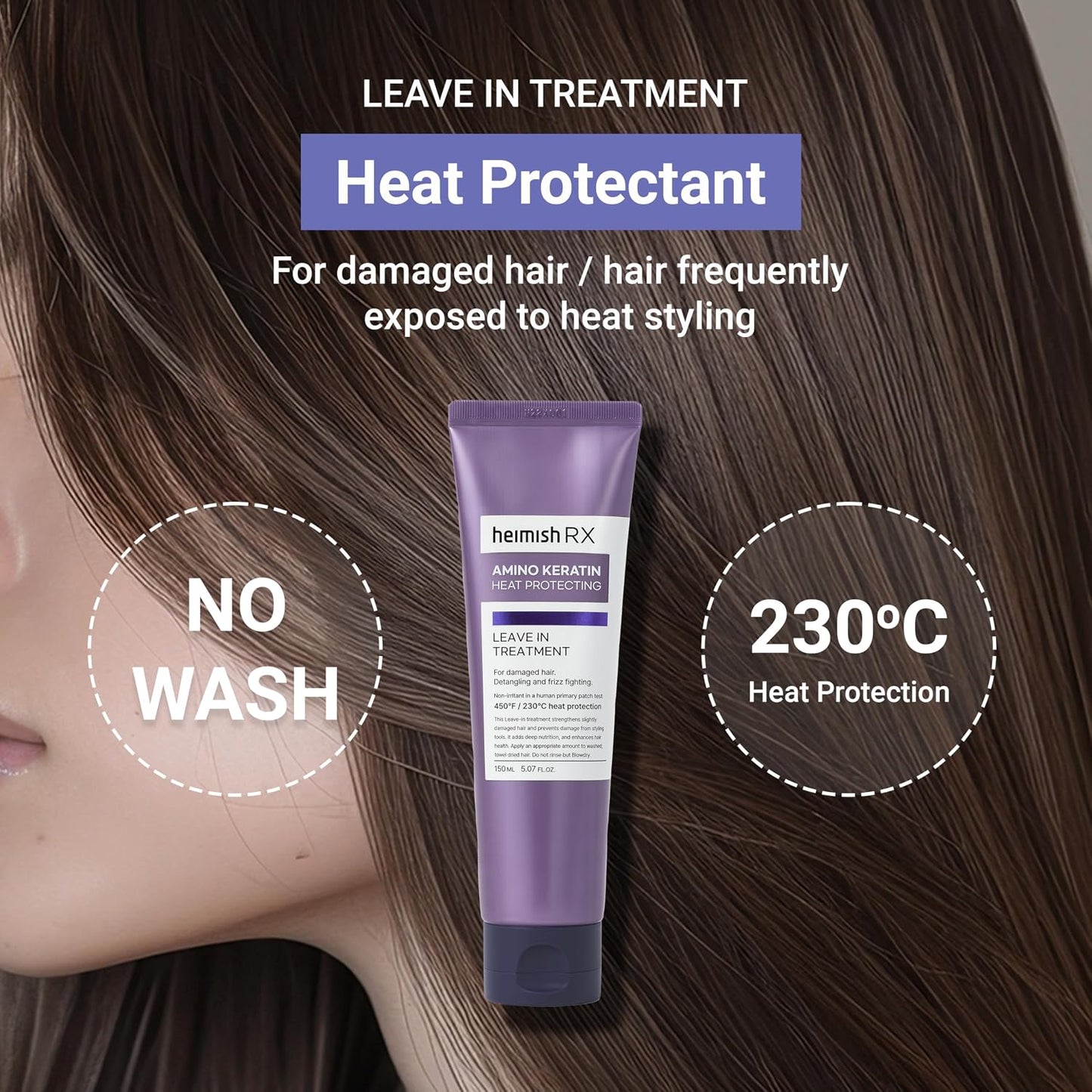 HEIMISH RX Amino Keratin Heat Protecting Leave In Treatment - Heat Protectant Cream, Leave-in Styling Hair Cream Treatment for Damaged Hair, Strengthening, Frizz Control