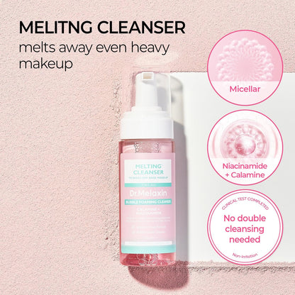 Dr.Melaxin Melting Bubble Foaming Cleanser - Micellar Makeup Remover Face Wash with Calamine and Niacinamide, No Double Cleansing Needed, Gentle Foam Cleanser for Sensitive Skin, K-Beauty