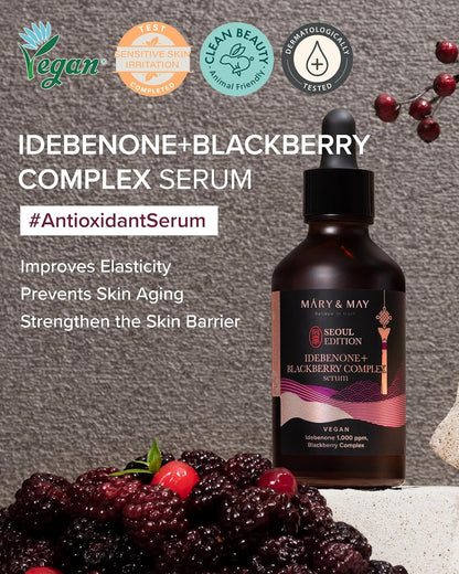 Mary&May SEOUL EDITION Idebenone Blackberry Complex Serum - Korean Anti Aging Face Serum for Skin Elasticity, Nourishing and Radiance - Fragrance-Free, Vegan, and Cruelty-Free