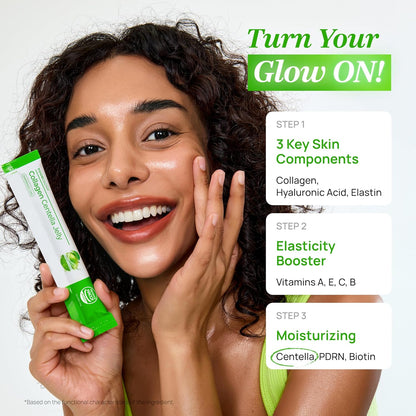 FOODOLOGY Coleology Centella Jelly Collagen Petide, Gree Apple, 1 Stick, PDRN, Biotin & Hyaluronic Acid, Vitamin for Skin Glow, Hair & Nail Support, Korean Jelly Collagen Stick
