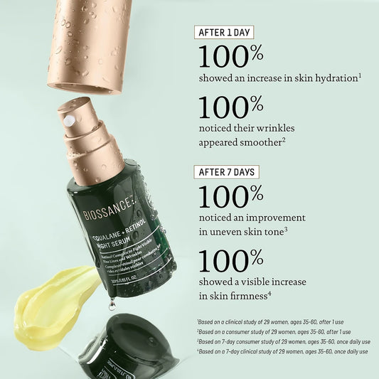 Suero de noche Biossance Squalane + Retinol - Para líneas finas y arrugas