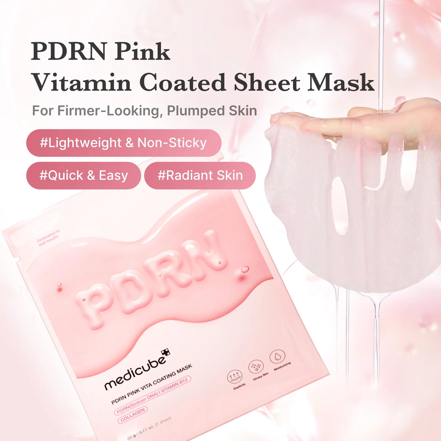 medicube Salmon DNA PDRN Pink Vitamin Coated Sheet Mask 10EA | Sheet Mask for Hydration, Firming, and Balanced Skin | Luxurious At-Home Care