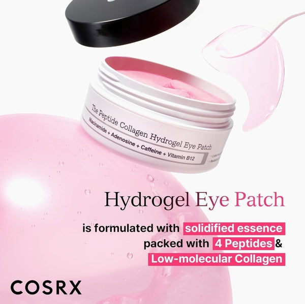 Parche ocular de hidrogel con péptidos y colágeno COSRX - Ojos hinchados y ojeras, mascarilla para debajo de los ojos - 4 potentes péptidos y colágeno que actúan para reducir la hinchazón, hidratar y revitalizar - 30 pares