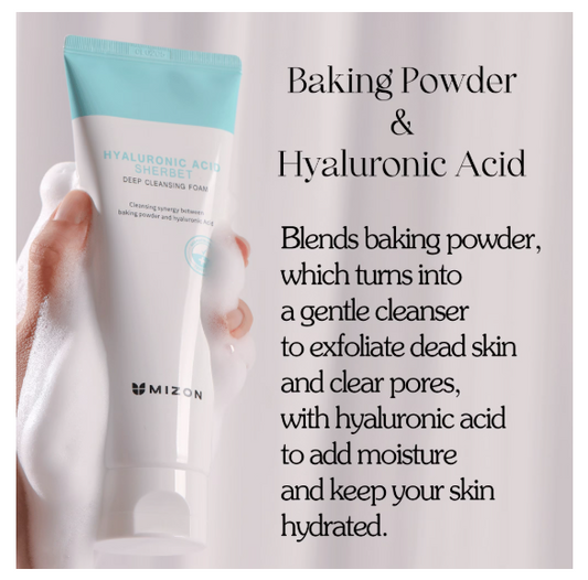 Mizon Hyaluronic Acid Sherbet Deep Cleansing Foam - Combines fine baking powder particles with hyaluronic acid
