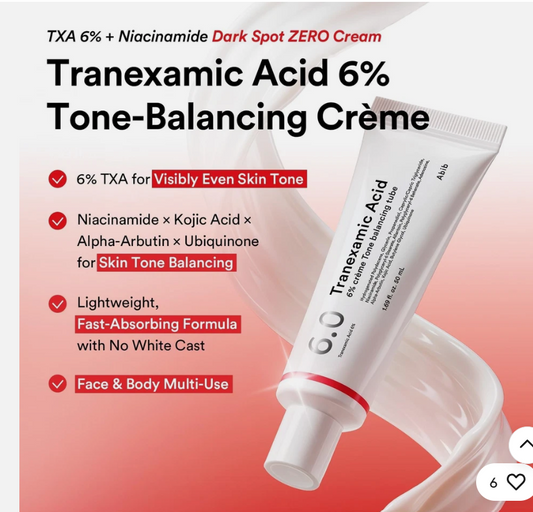 Abib Tranexamic Acid 6% Cream Tone Balancing tube, TXA, Alpha-Arbutin Dark Spot Corrector for Face with Hyperpigmentation & Uneven Skin Tone, Korean Skincare