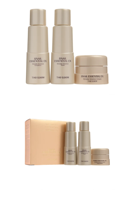 The Saem - Snail Essential EX Wrinkle Solution Travel Kit - Infused with Honey Extract, Propolis Extract, Royal Jelly Extract and Ceramide that calms and revitalizes the skin, helps strengthen the skin barrier