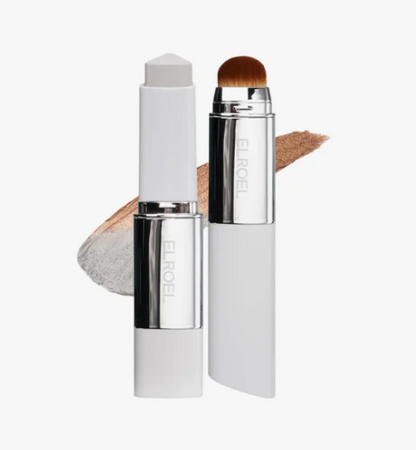 ELROEL Blanc Cover Cream Stick V White (204 Tan)- Korean Color-Changing Foundation Stick with Volufiline, Medium to Full Coverage Dewy Finish Base Makeup - Dual-Ended with Detachable Brush
