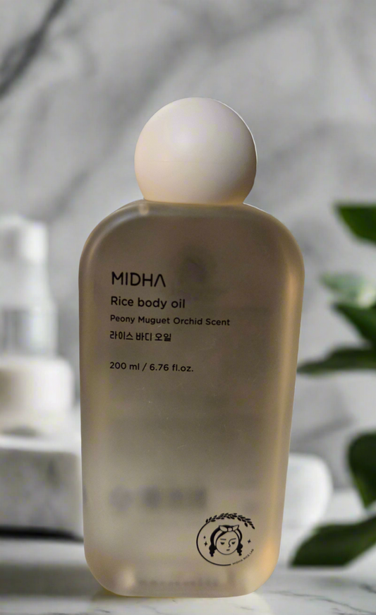 MIDHA Rice Body Oil Peony Muguet Orchid Scent - Deeply moisturizes & protects the skin