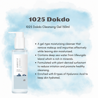 Round Lab 1025 Dokdo Cleansing Gel features a low pH formula and plant-derived ingredients, creating dense foams that effectively remove skin waste