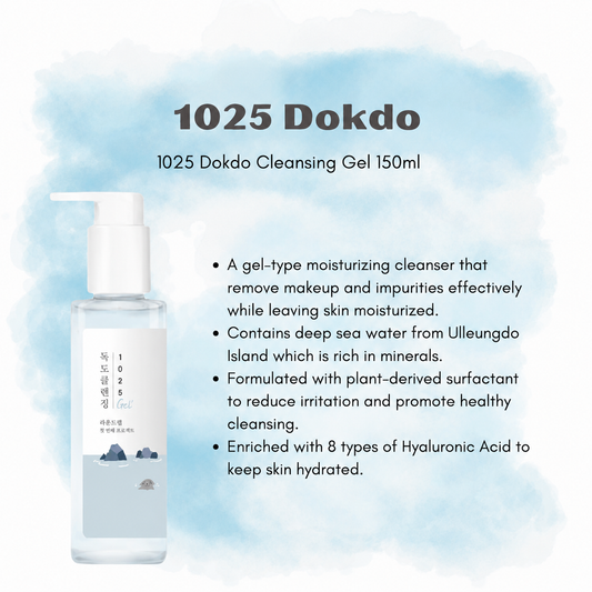 Round Lab 1025 Dokdo Cleansing Gel features a low pH formula and plant-derived ingredients, creating dense foams that effectively remove skin waste
