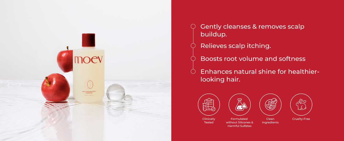 MOEV Annurcatin Shampoo - Korean Apple Hair Care for Strength and Volume in Thinning Hair, Adds Lift, Paraben-Free, Suitable for All Hair Types
