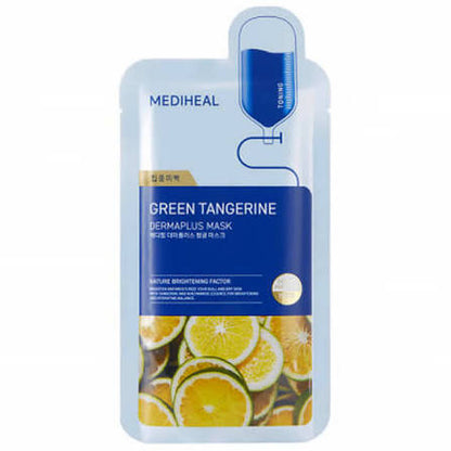 MEDIHEAL Dermaplus Green Tangerine Mask-Daily Vegan Mask for Toning Skin with Panthenol & Hyaluron, Korean Self Skin Care Sheet Mask