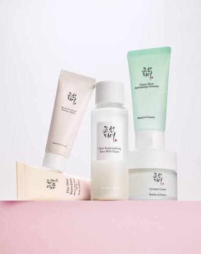 Beauty of Joseonn Ezzential Kit- Features our Green Plum Refreshing Cleanser, Rice Milk Toner, Dynasty Cream, Revive Eye Serum, and Day Dew Sunscreen.