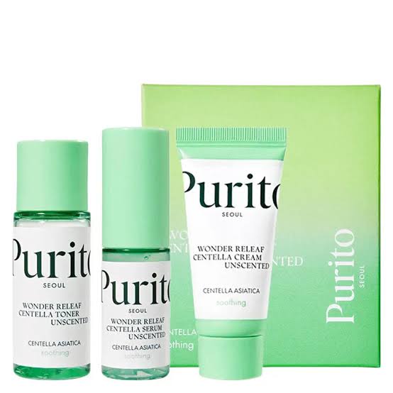 PURITO SEOUL - Wonder Releaf Centella Mini Kit Unscented-Wonder Releaf Centella Toner Unscented 30ml Wonder Releaf Centella Serum Unscented 15ml Wonder Releaf Centella Cream Unscented 15ml