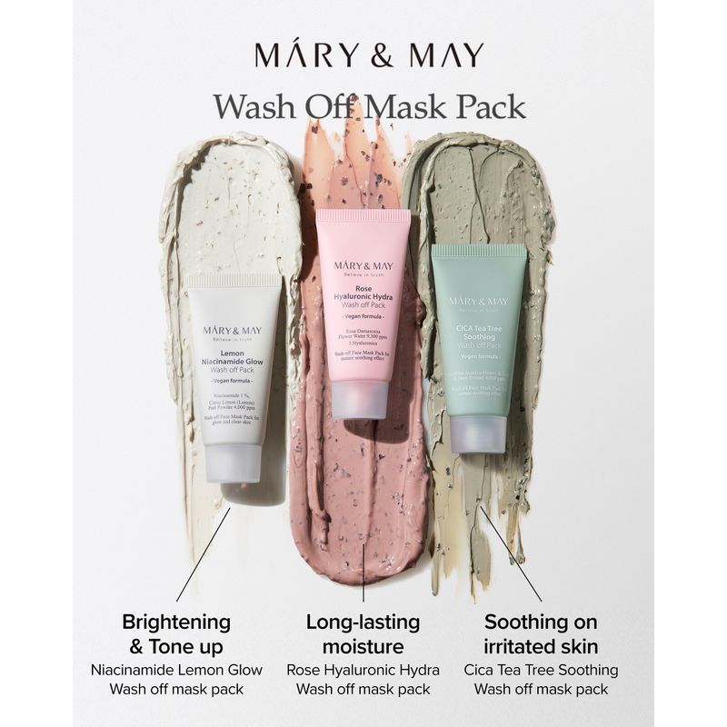 Mary&May Vegan Rose Hyaluronic Hydra Wash Off Mask - Cream Caly Mask for Moisturizing, Pore Purifying, Skin Softening