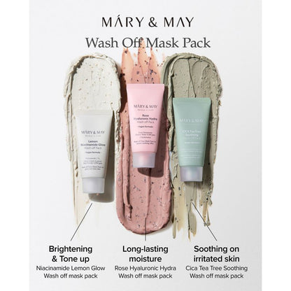 Mary&May Vegan Rose Hyaluronic Hydra Wash Off Mask - Cream Caly Mask for Moisturizing, Pore Purifying, Skin Softening