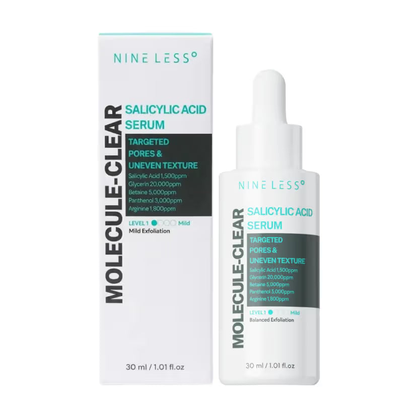 NINELESS Molecule-Clear Salicylic Acid Serum - Korean Skincare BHA Deep Pore Exfoliating for Oily Acne Prone Skin - Panthenol, Sodium Hyaluronate - Hydrating, Soothing, Sebum Control