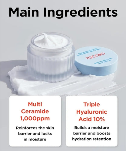 TOCOBO Triple Hyaluronic Acid 10%& Multi Ceramide Complex Cream -  Natural Ingredients,Sensitive Skin, Cruelty Free